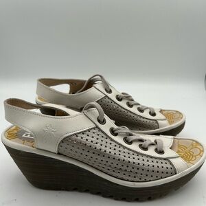 Fly London Women’s Size 40 US 9 Open Toe Lace-Front Slingback Wedge Sandals